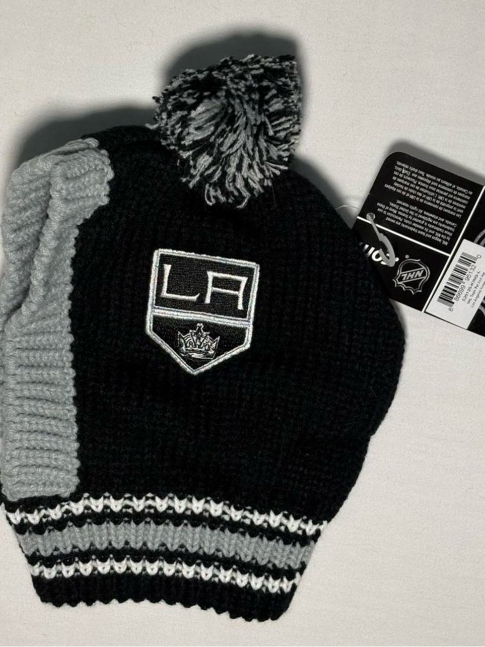 NHL Los Angeles Kings Black & Gray Pom Earflap Knit Hat